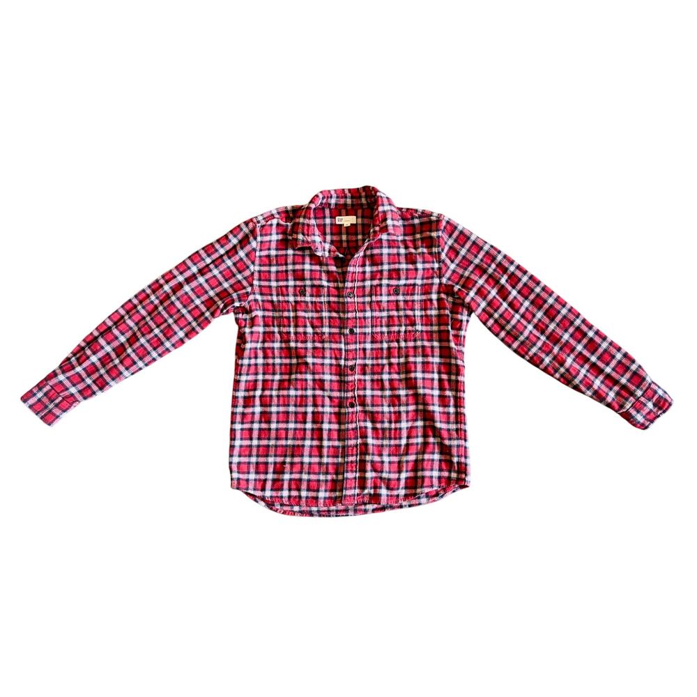 Gap Mens Red Black White Flannel Shirt Plaid Button Up Long Sleeve Cotton M